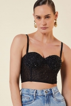 Corset My Place tule bordado preto