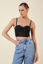 Corset My Place tule bordado preto