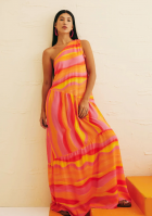 Vestido CaCay longo babado um ombro jujuy