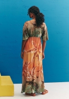Vestido CaCay longo decote c/túnel est laranja médio