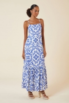 Vestido My Place longo decote reto estampa ibiza