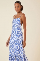 Vestido My Place longo decote reto estampa ibiza