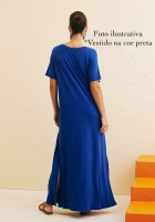 Vestido CaCay longo reto gola v liso PRETO