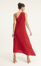 Vestido Cantão Midi Tricot Plissado Assimetrico Vermelho Viva
