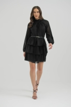 9038303LP02440 - VESTIDO CURTO MANGA LONGA COM BABADOS PRETO 40