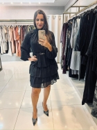 9038303LP02440 - VESTIDO CURTO MANGA LONGA COM BABADOS PRETO 40