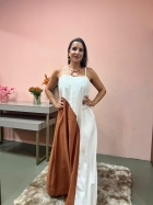 1958G - VESTIDO LONGO - G - BICOLOR PANAMA NAT/TERRA