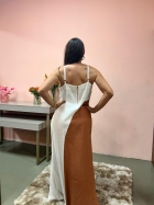 1958G - VESTIDO LONGO - G - BICOLOR PANAMA NAT/TERRA