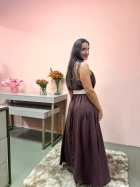 1947 - VESTIDO MIDI - GG - VISCOLINHO MARROM