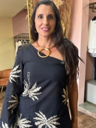 3991P - BLUSA - P - BORDADO TROPICAL NOITE