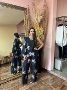 3991P - BLUSA - P - BORDADO TROPICAL NOITE