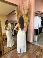 9037612LP00640 - VESTIDO ALCINHA EVASE BOLINHA FLOCADA BEGE 40
