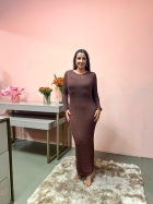 9037684LP - VESTIDO TRICOT MANGA LONGO PONTO TELADO