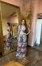 265041 - VESTIDO LONGO RENDAS TULE FLORAL AZUL